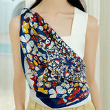 Pure Mulberry Silk Scarf Wensli Silk Scarf Square, Butterfly Navy Blue