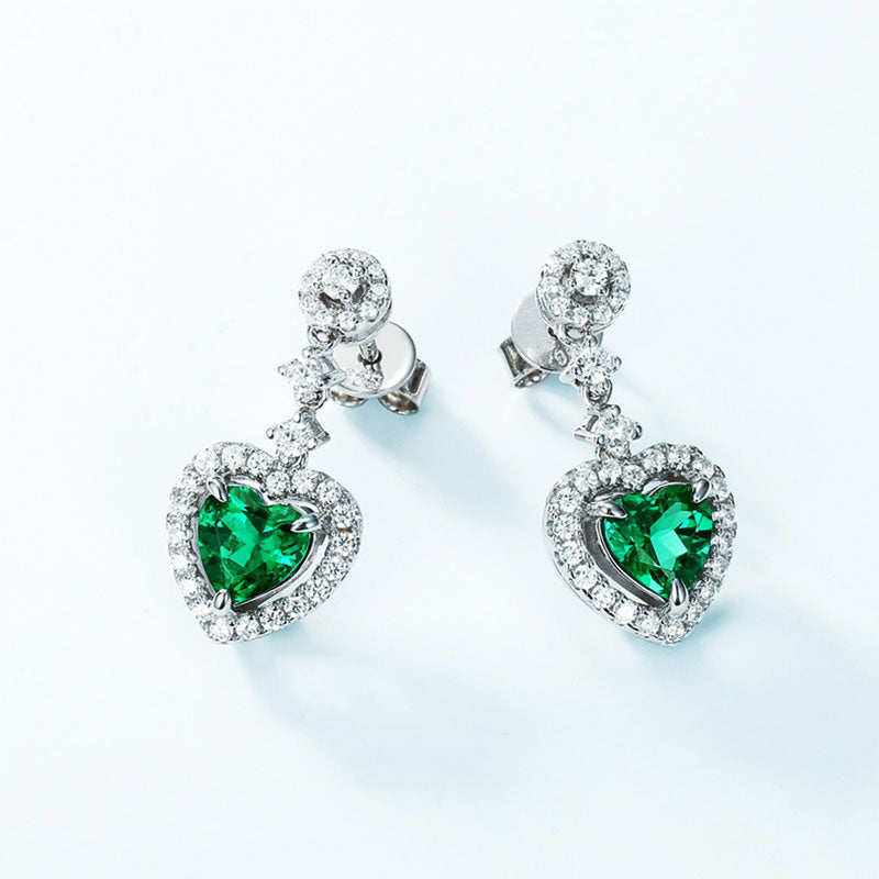 A pair Heart Drop Earrings Emerald Earrings