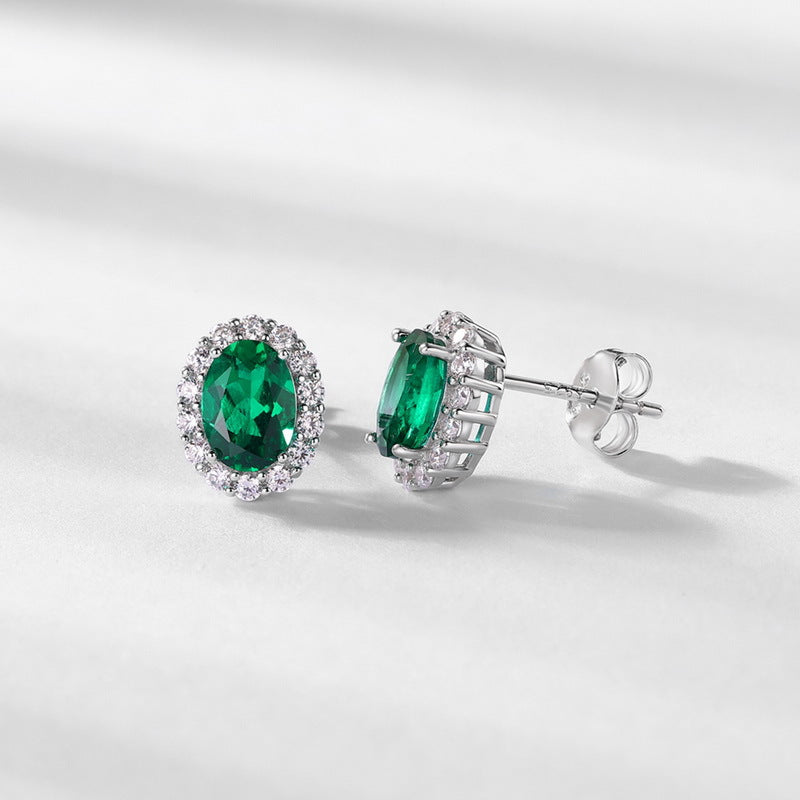 Women Sliver Studs Earrings Lab Grown Emerald Earrings