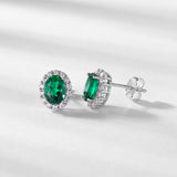 Women Sliver Studs Earrings Lab Grown Emerald Earrings