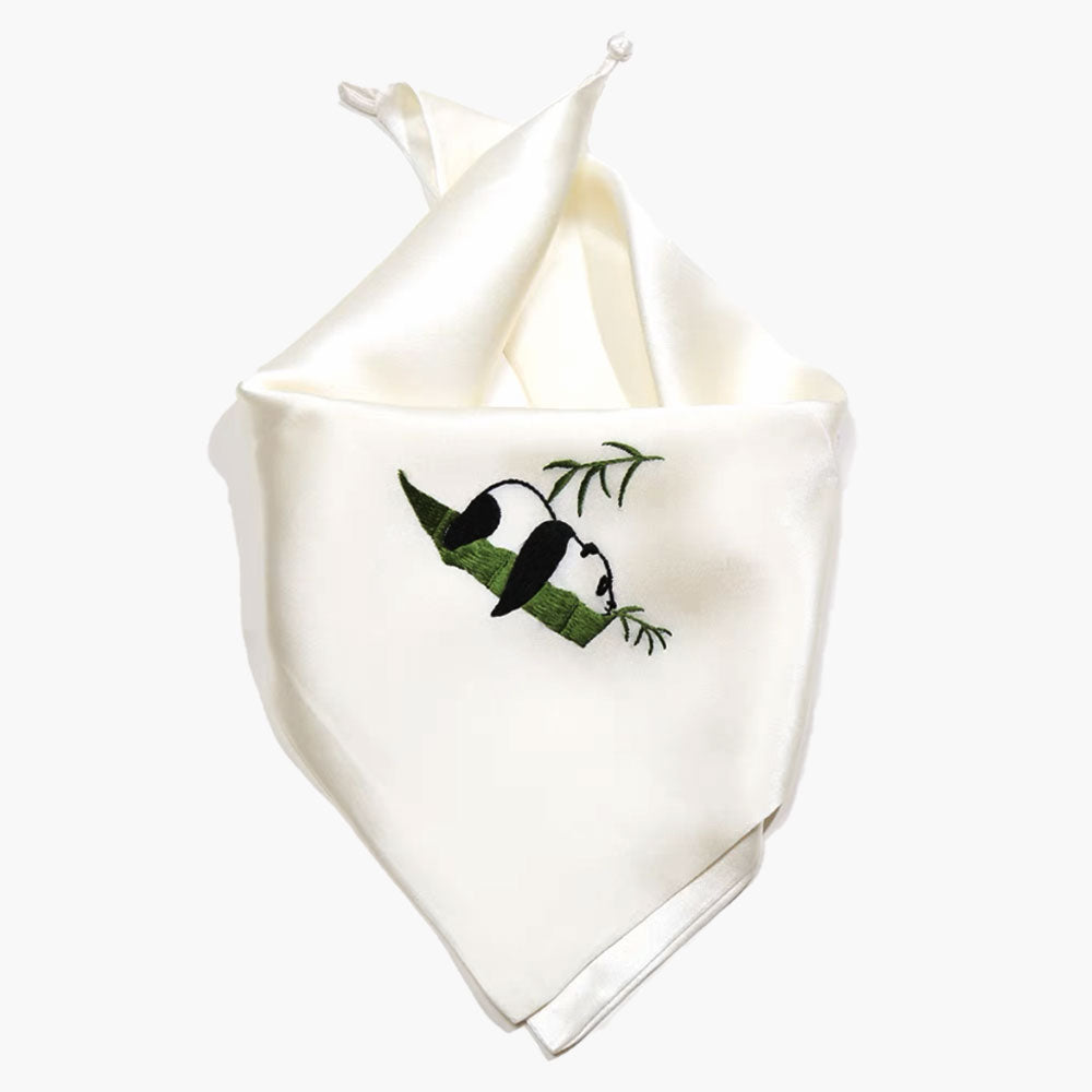 Hand-Embroidered Handkerchief Silk Handkerchief, Panda Bamboo Relaxtime