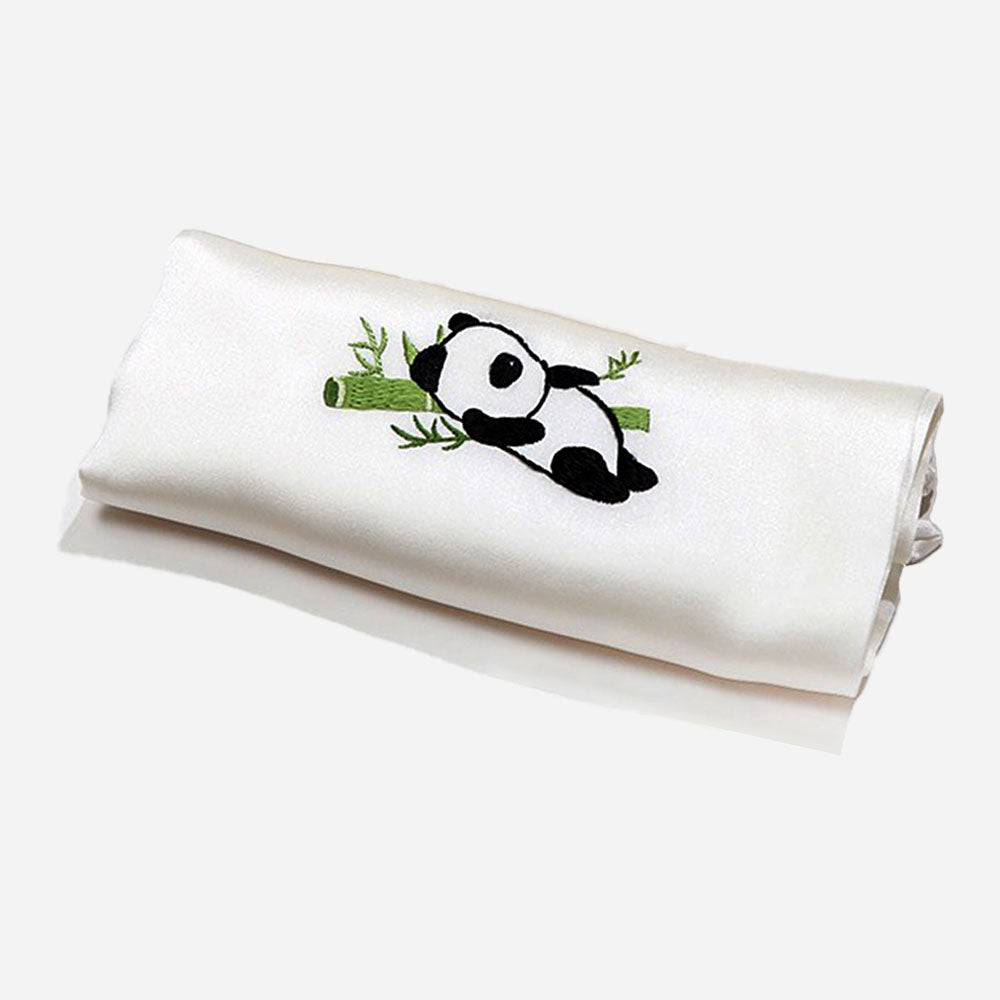 Hand-Embroidered Handkerchief Silk Handkerchief, Panda Bamboo Carefree