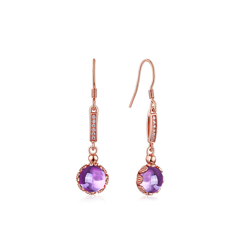 Elegant silver amethyst dangle earrings on white background