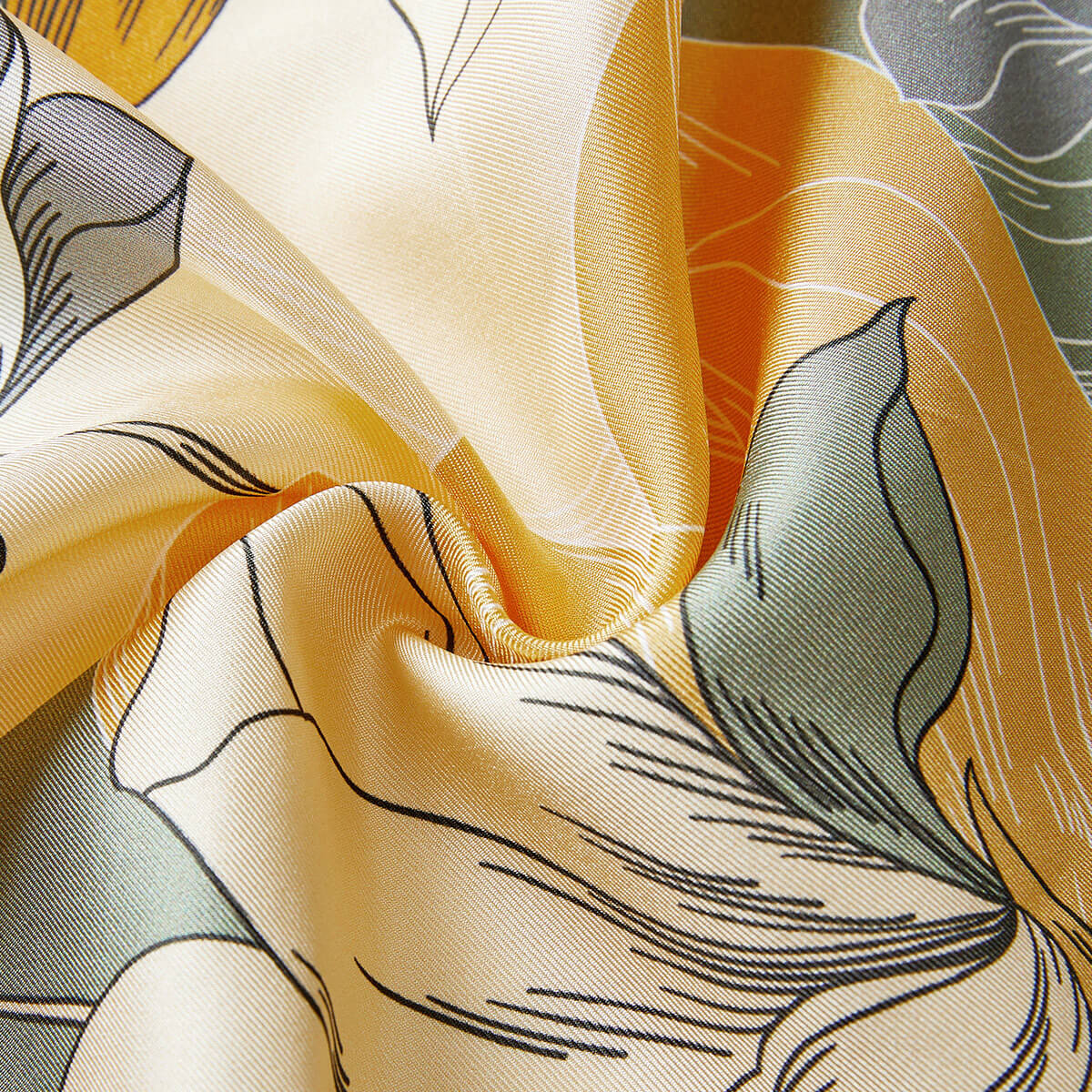 Floral Silk Head Scarf Square, Green Magnolia