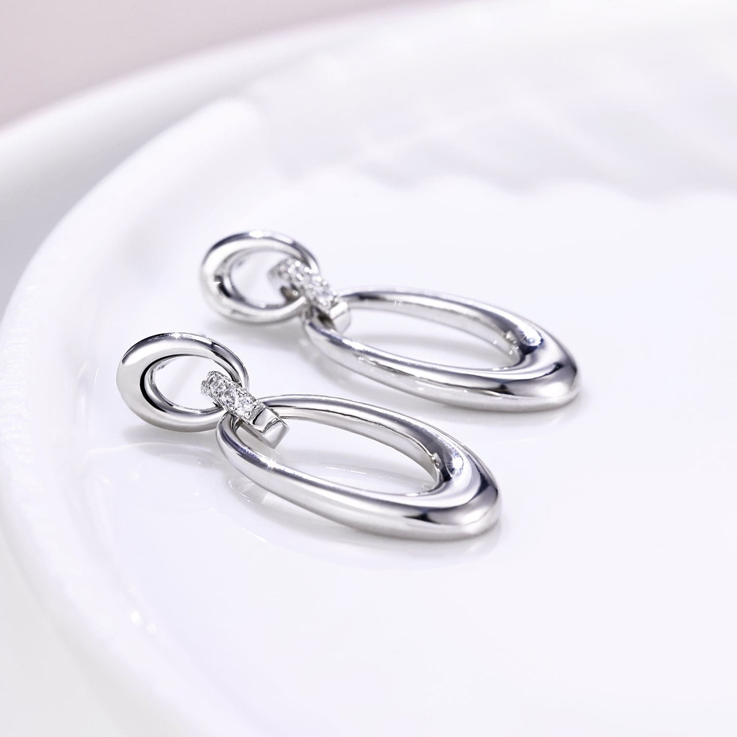 Sterling Silver Earrings Drop Oval