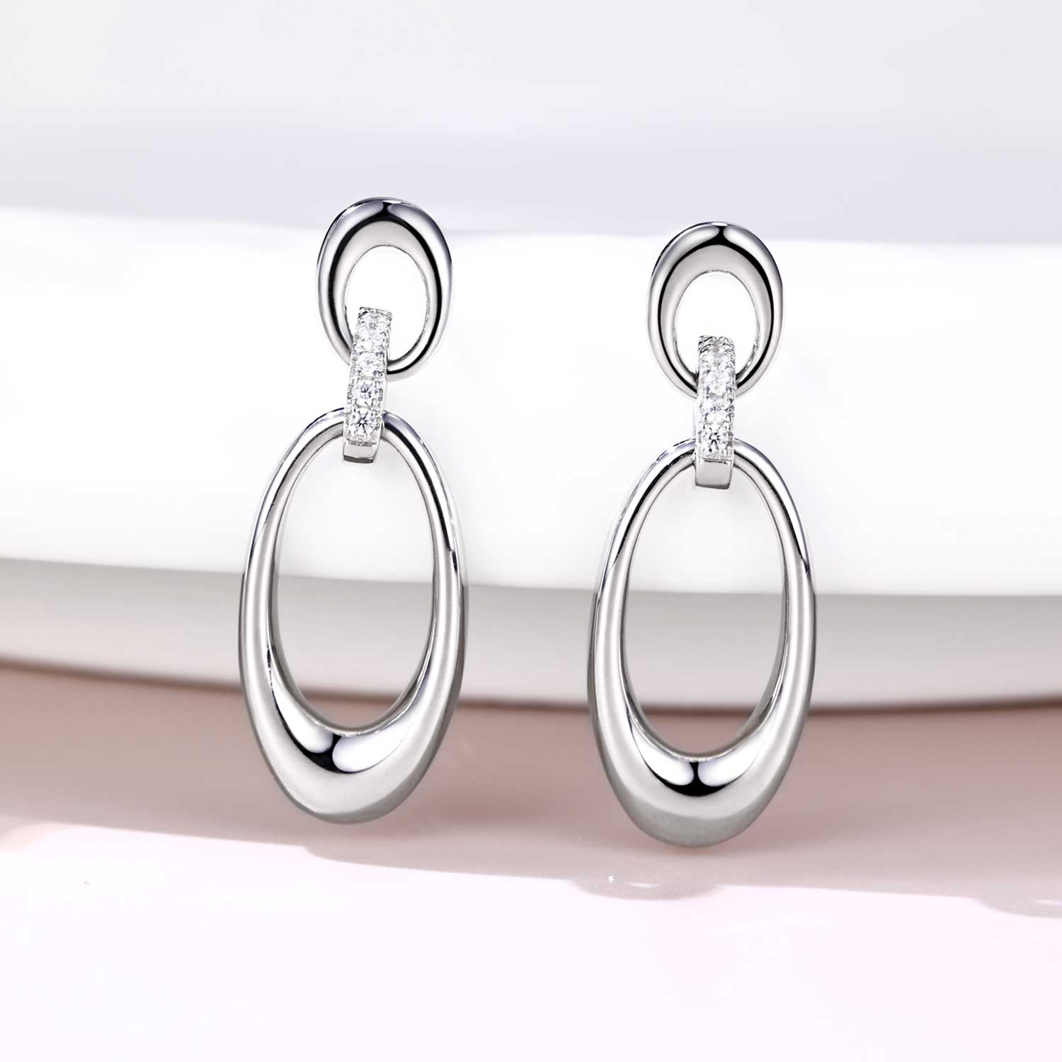 Sterling Silver Earrings Drop Oval