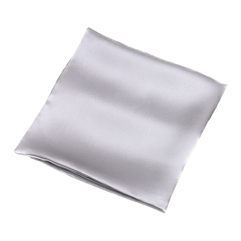 Double Sided Pure Mulberry Silk Pocket Squares, Silver Gray