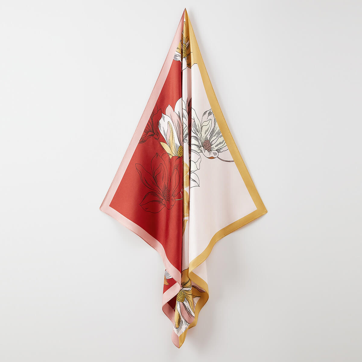 Silk Scarf Square Neck Scarf, Red Magnolia