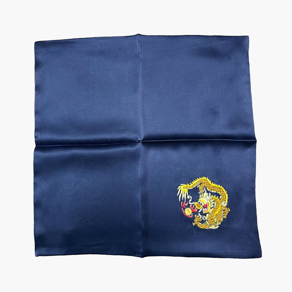 Suzhou Hand Embroidered Silk Pocket Square, Dragon Navy Blue