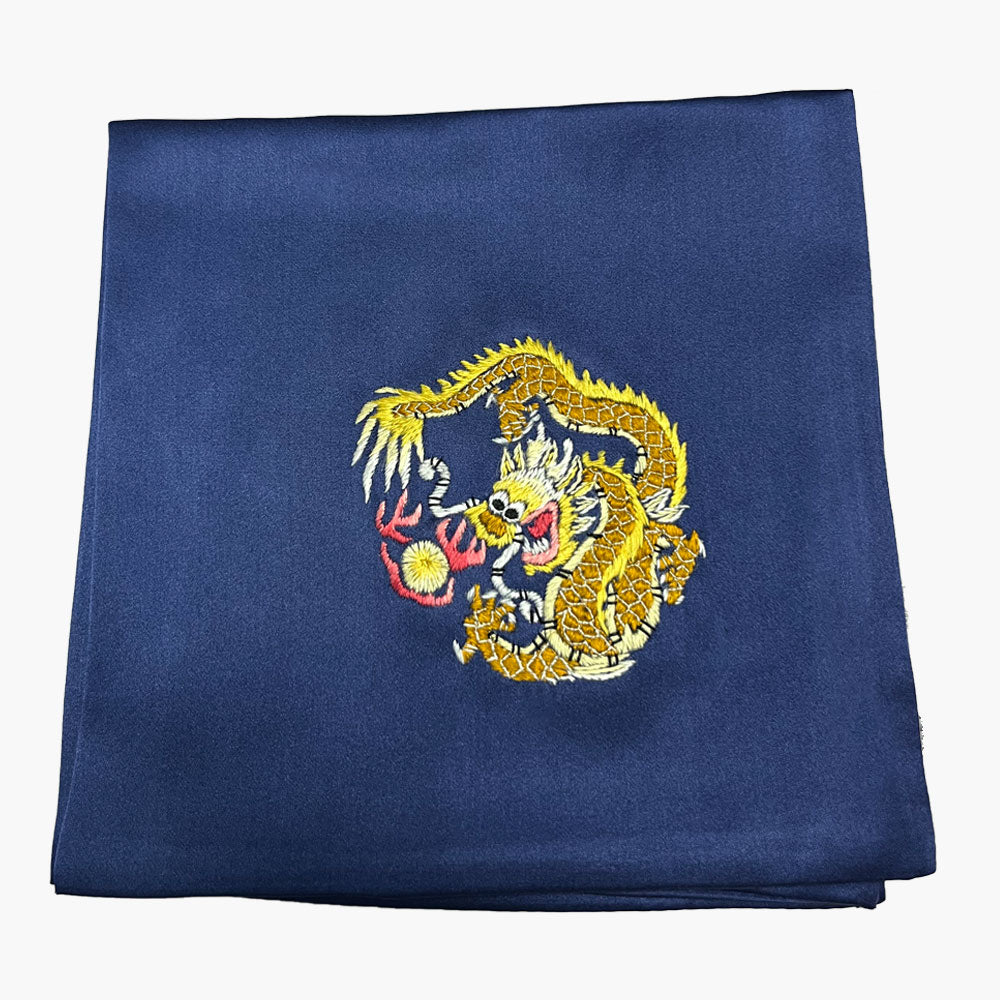 Suzhou Hand Embroidered Silk Pocket Square, Dragon Navy Blue