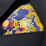 Suzhou Hand Embroidered Silk Pocket Square, Dragon Navy Blue
