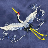 Suzhou Embroidery Silk Pocket Square, Flying Crane Navy Blue