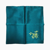 Suzhou Hand-Embroidered Silk Pocket Square, Bamboo Peacock Blue
