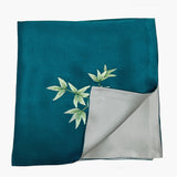 Suzhou Hand-Embroidered Silk Pocket Square, Bamboo Peacock Blue