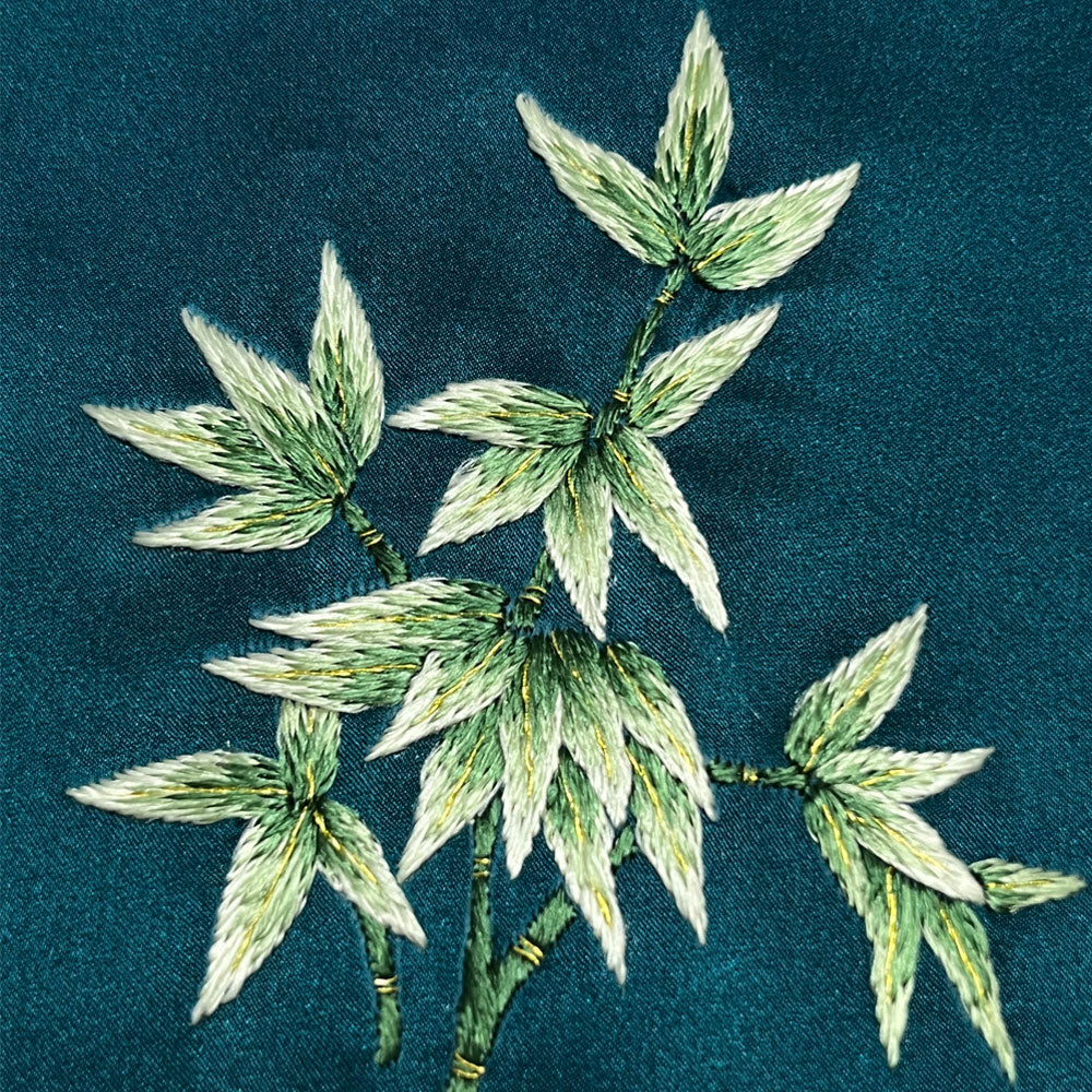 Suzhou Hand-Embroidered Silk Pocket Square, Bamboo Peacock Blue