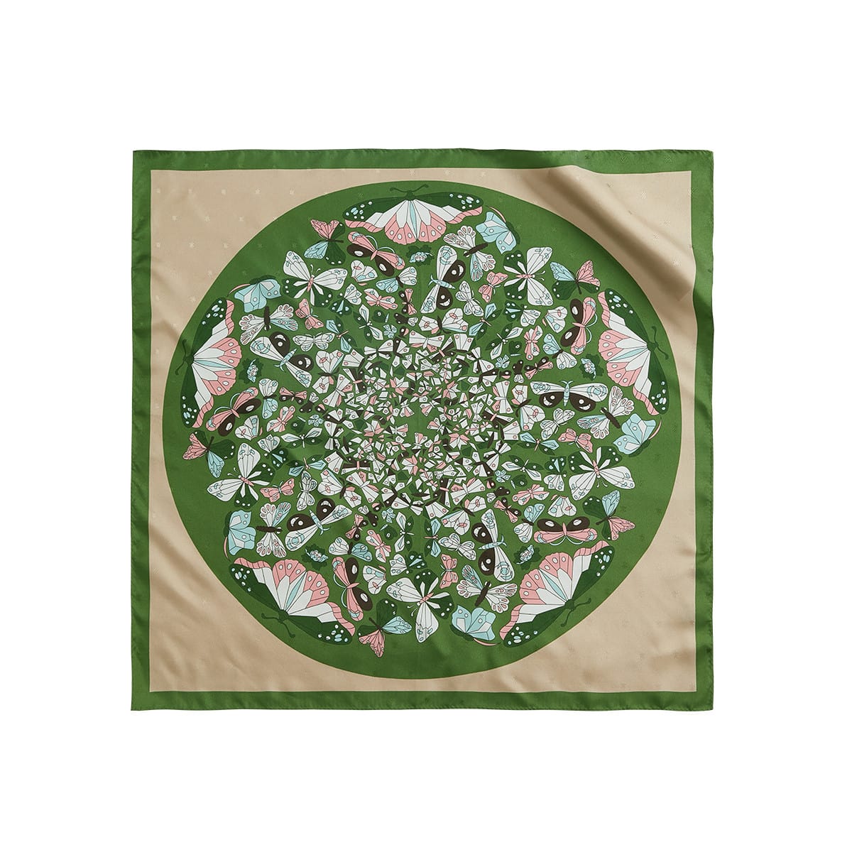 Pure Mulberry Silk Scarf Neck Square, Butterfly Green