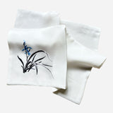 Hand-Embroidered Silk Handkerchief, Blue Junzi Orchid