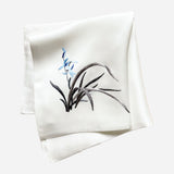 Hand-Embroidered Silk Handkerchief, Blue Junzi Orchid