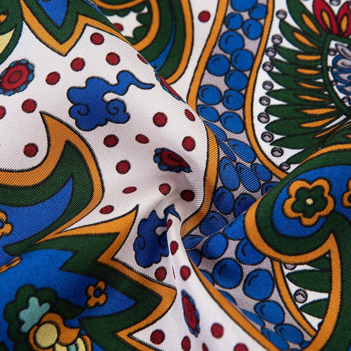 Women Silk Scarf Silk Neck Scarf Square, Paisley Fantasy Floral Red