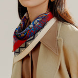 Women Silk Scarf Silk Neck Scarf Square, Paisley Fantasy Floral Red