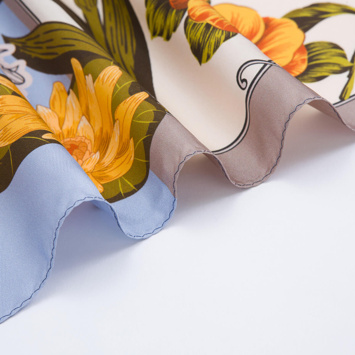 100% Silk Scarf, Flourishing Blossom Blue