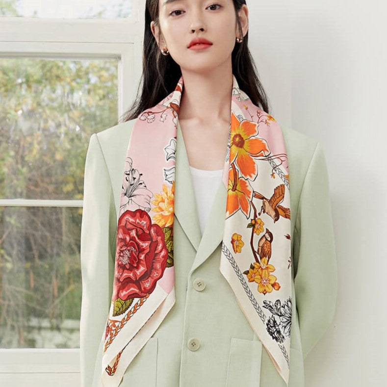 Pure Silk Scarf, Flourishing Blossom Pink