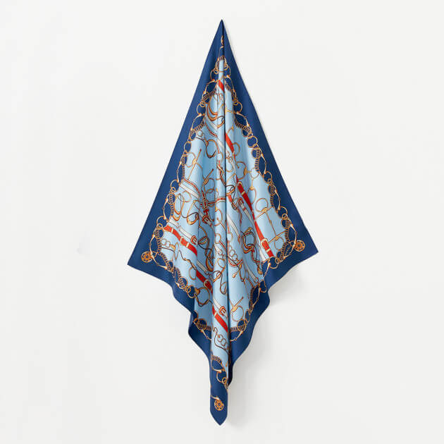 100% Silk Scarf Square 63, Link Blue