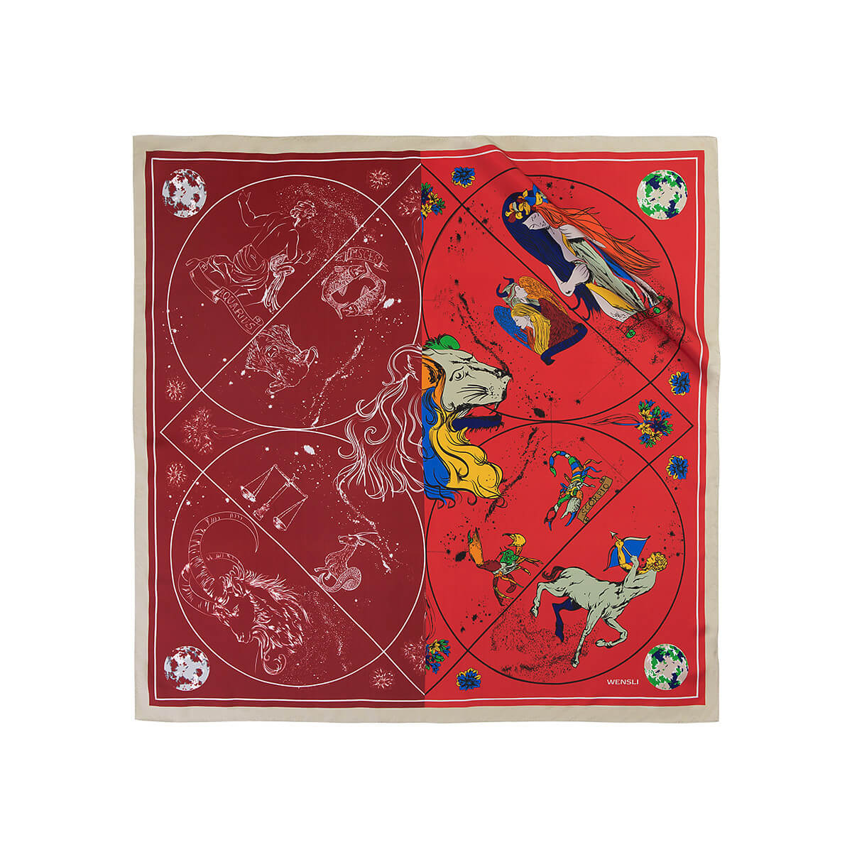 Pure Silk Scarf for Women, Astronomy Red