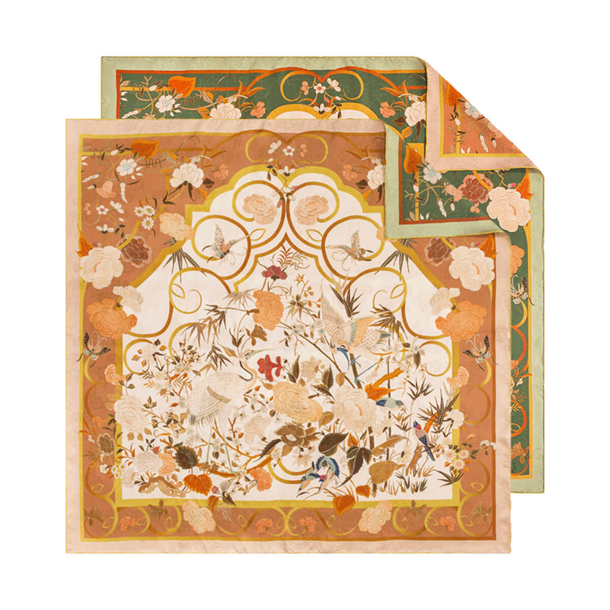 Floral Silk Scarf Square 105, Morning Dew