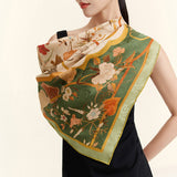 Floral Silk Scarf Square 105, Morning Dew