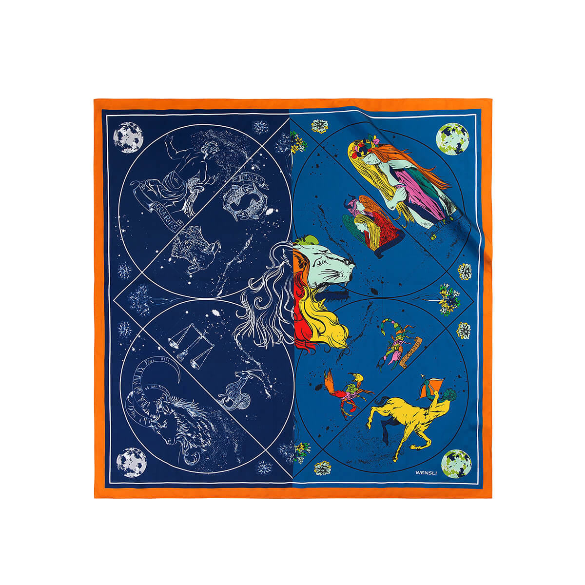 Designer Silk Scarf Women, Astronomy Blue