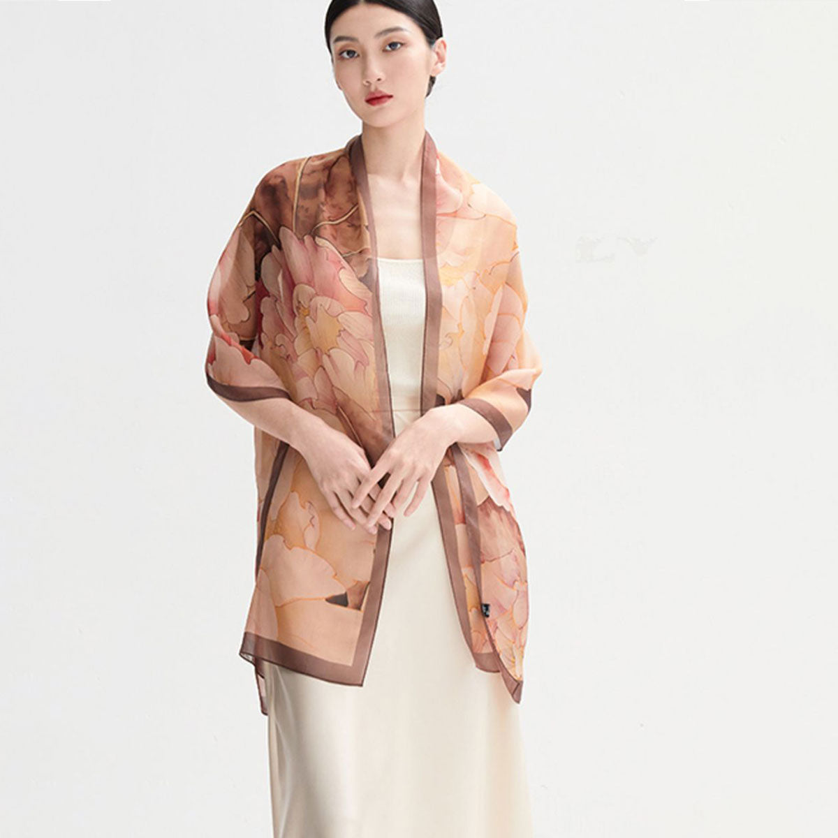 Silk Chiffon Shawls Scarf Mulberry Silk Scarf Long, Lotus Bloom