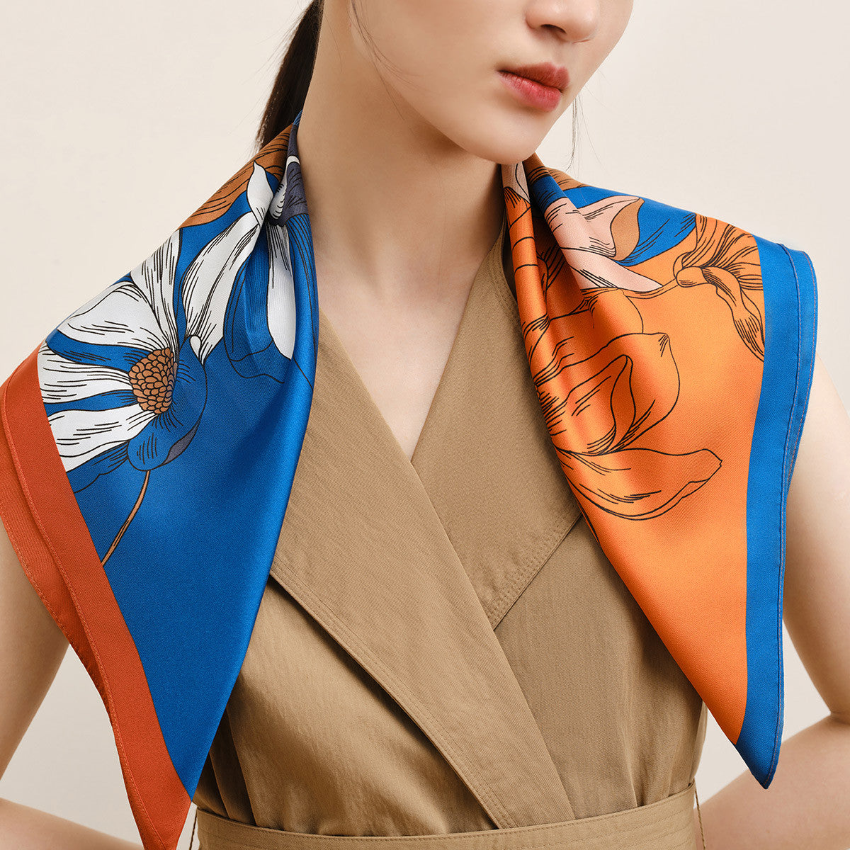 100% Silk Mulberry Silk Scarf Square, Magnolia Flower (Copy2)