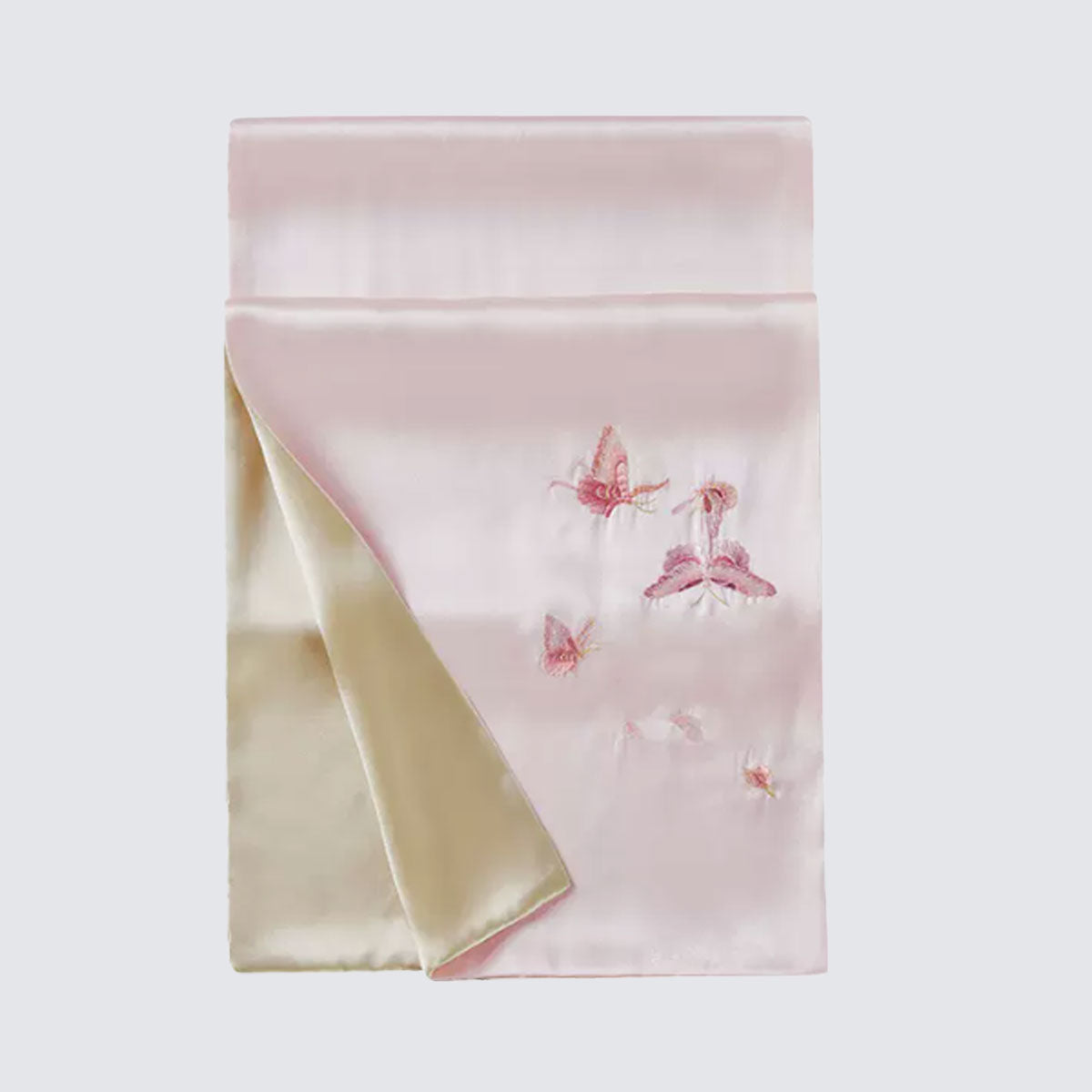 Hand Embroidered Silk Scarf Long, Pink Silk Scarf, Butterfly Flutters