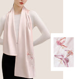 Hand Embroidered Silk Scarf Long, Pink Silk Scarf, Butterfly Flutters
