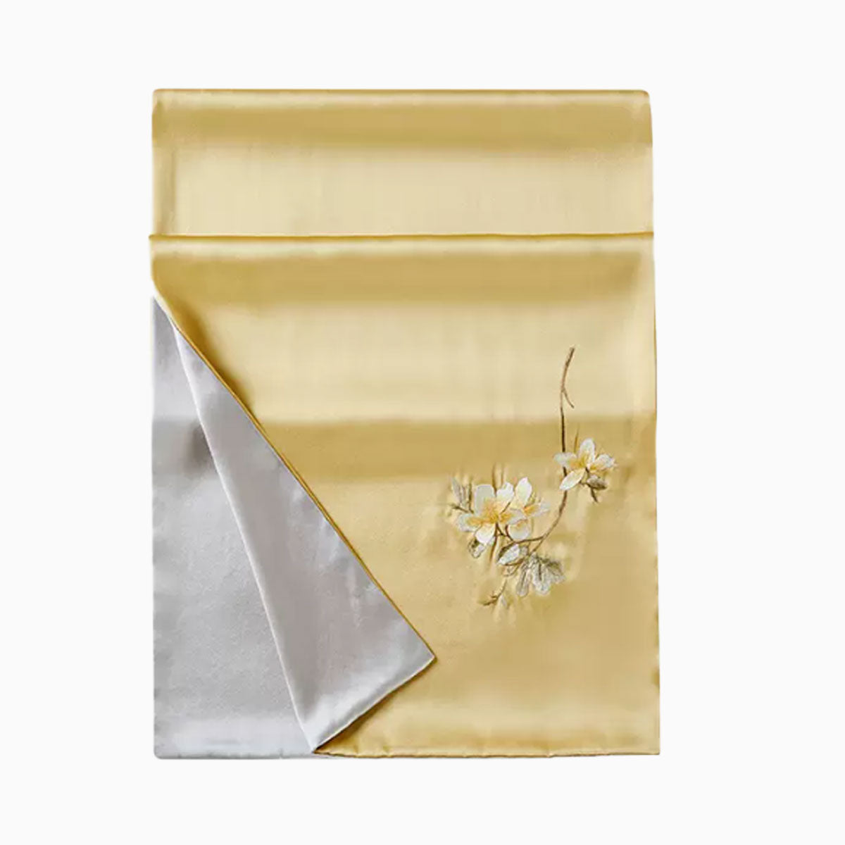 Hand Embroidered Silk Scarf Long Silk Scarf Solid Color, Magnolia