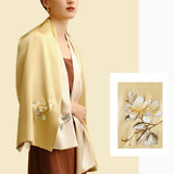 Hand Embroidered Silk Scarf Long Silk Scarf Solid Color, Magnolia