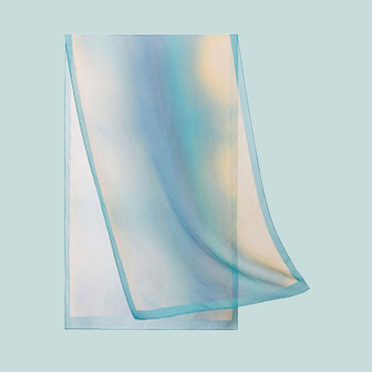 Silk Chiffon Shawls Mulberry Silk Scarf Long, Gradient Turquoise