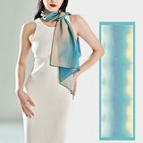 Silk Chiffon Shawls Mulberry Silk Scarf Long, Gradient Turquoise