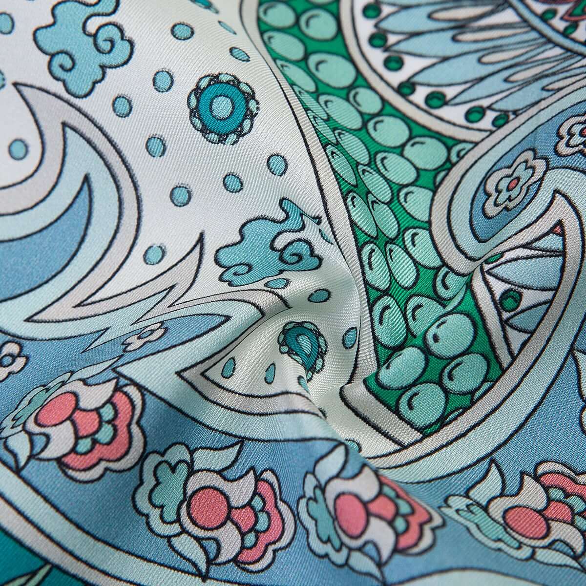 Mulberry Silk Scarf Square, Paisley Fantasy Floral Turquoise