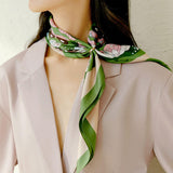 Pure Mulberry Silk Scarf Neck Square, Butterfly Green