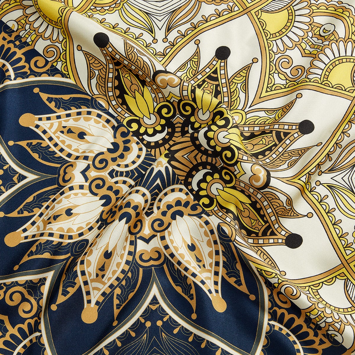 100% Silk Mulberry Silk Scarf Square, Dunhuang Gold